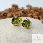 Raw Moldavite Crystal Stud Earrings, Raw Crystal Earrings, Healing Crystal Studs, Women Earrings, Gemstone Earrings, Green Gemstone Studs